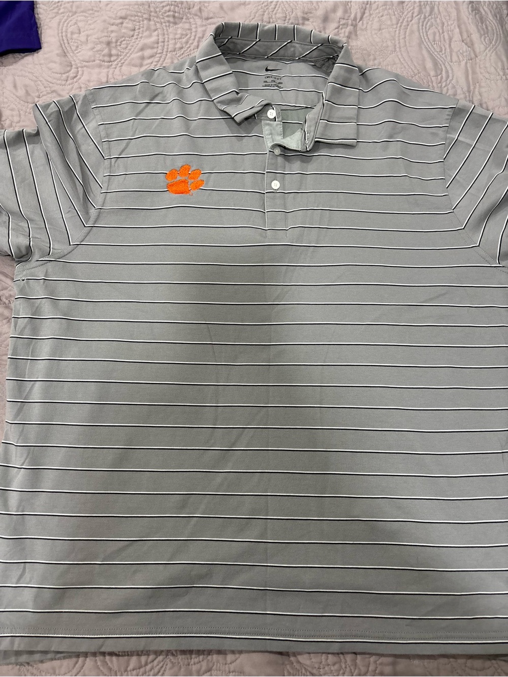 Clemson Nike Golf Gray Striped Men's Polo Shirt with Orange Paw Accent